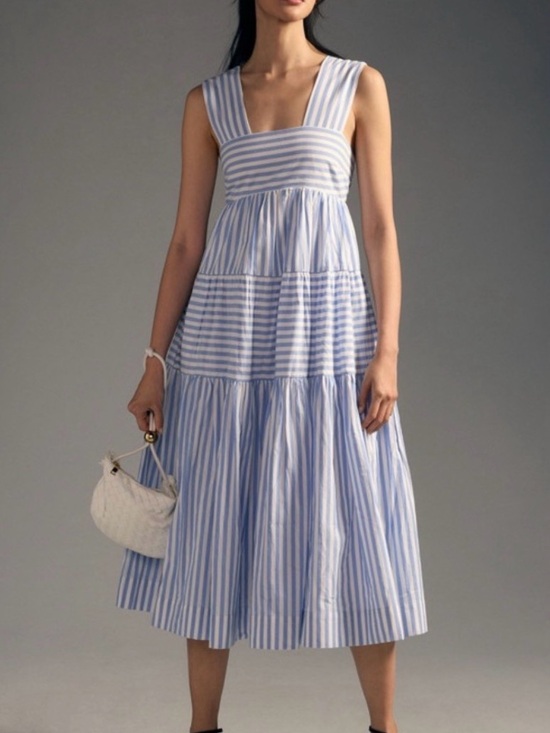 Anthropologie Dresses & Skirts - Anthropologie Blue and White Striped Sleeveless Tiered Midi Dress